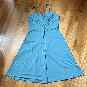 Button-Front Teal Midi Dress with Adjustable Straps